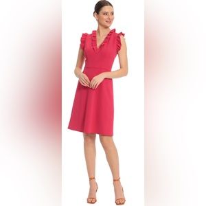 Maggy London Women's V-Neck Dress with Ruffle Details